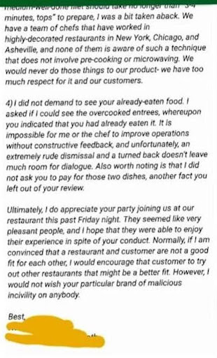restaurant response to a review